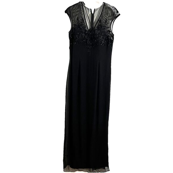 JS Boutique Silk Gown Dress Size 8 Black Lace Bodice Embroidered Evening Party - Picture 1 of 8